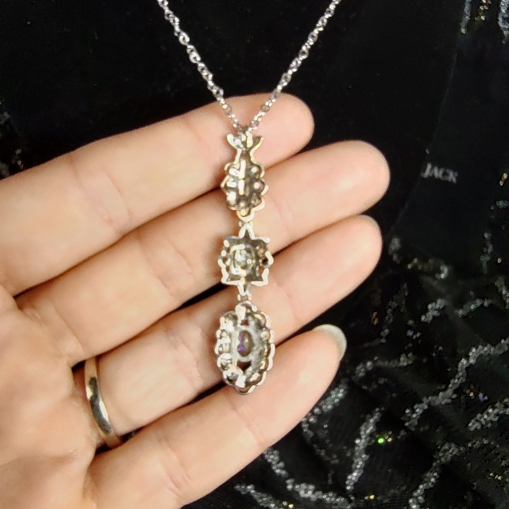 Judith Jack Necklace 925 Sterling Silver Triple Drop Marcasite - Picture 7 of 15